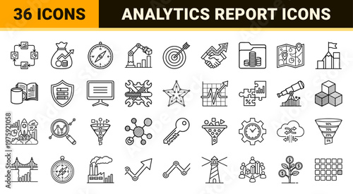 Analytics and progress tracking outline icons.