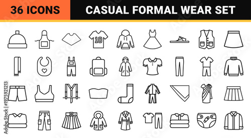 Minimalist clothing and fashion apparel line icon set for retail