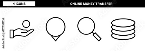 Minimalist online payment and financial transaction line icon set