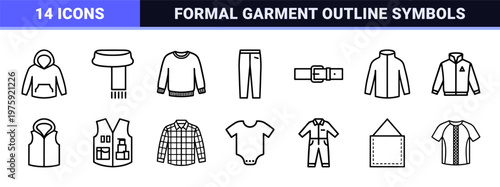 Men clothing and fashion accessories minimalist outline set