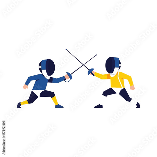 Fencers in action, fencing match, sports illustration, duel, competition, sport