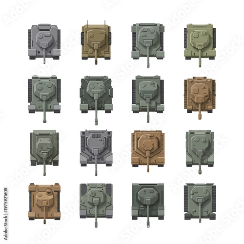 Collection of Small Toy Tanks in Different Colors - Top View
