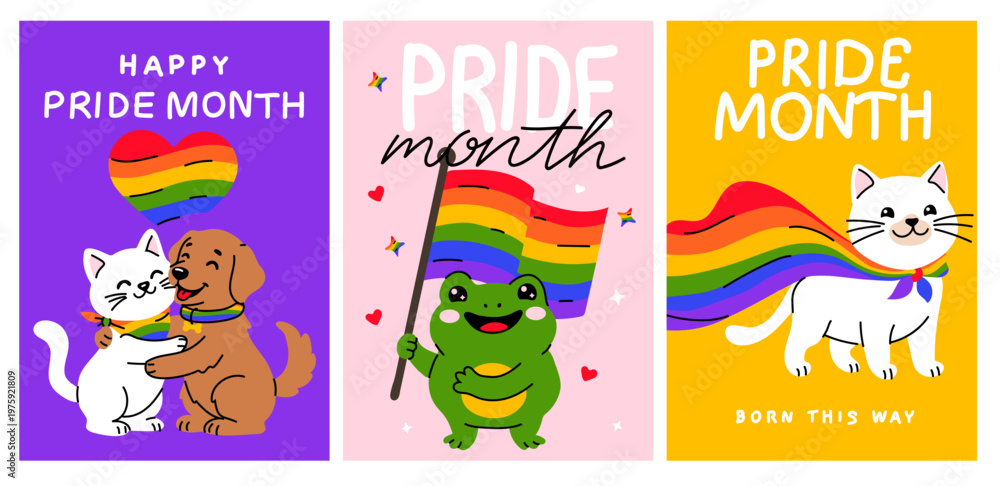 Fototapeta premium Pride Month Cards Collection Rainbow Animals Poster Pack