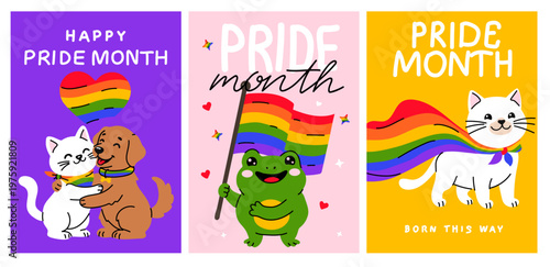 Pride Month Cards Collection Rainbow Animals Poster Pack