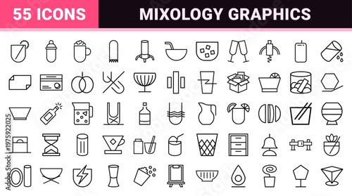 Minimalist outline cocktail bar and beverage geometric shapes.