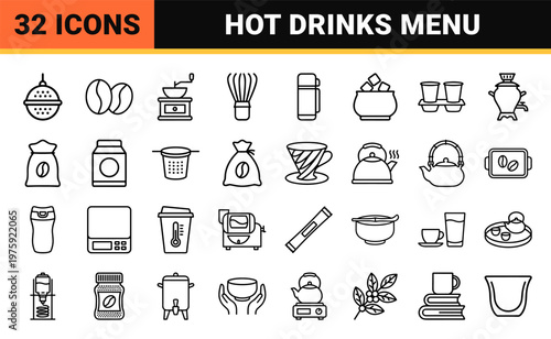 Minimalist cafe beverage and teapot outline collection.