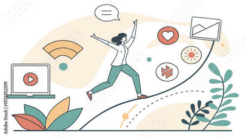 Digital Wellness Life Balance Flat Vector