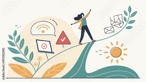 Digital Wellness Life Balance Flat Vector