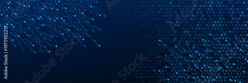 Digital technology background with circuit board pattern and square pixel grid. futuristic blue hitech concept.