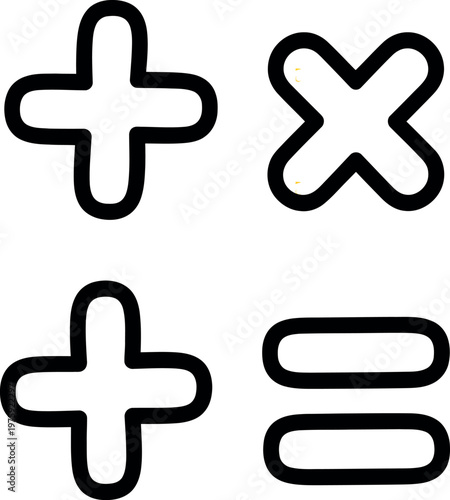 Set of basic calculator mathematical symbols outline icons for educational or office use
