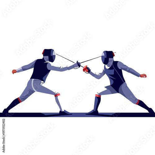 Two Fencers in Combat, Sport Competition, Action Pose, Fencing Match