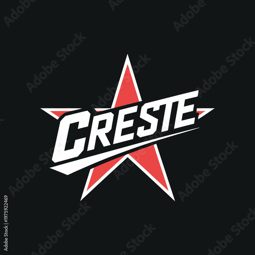 Modern dynamic logo with a stylized red star and the word creste in bold white letters on black background