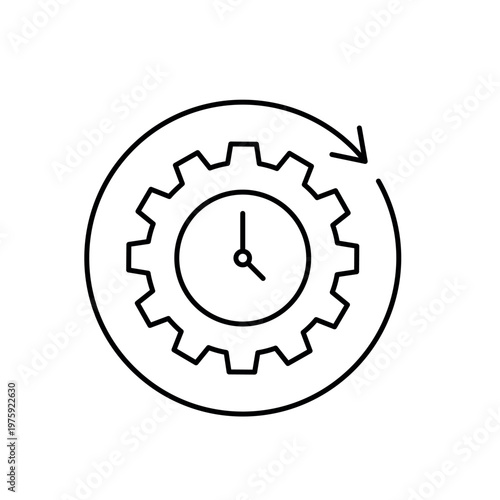 icon an efficiency with mechanical gear and time clock circular arrows, isolated against a clean background.