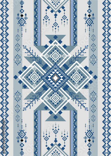 Ethnic Geometric Seamless Pattern, Tribal Textile Background, Traditional Fabric Design