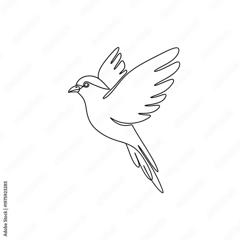 Fototapeta premium Minimalist single line drawing of a bird in flight, elegant and simple illustration.
