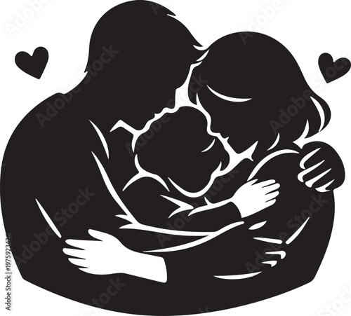 Hug family  warm lighting, love connection vector.