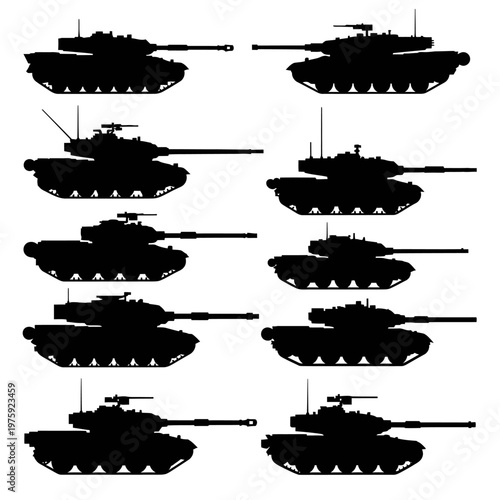 Modern Battle Tank Silhouettes Collection - Military Vehicle Icons