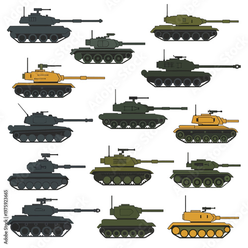 Pixel Art Military Tanks Collection, Vintage War Machines, Retro Game Style
