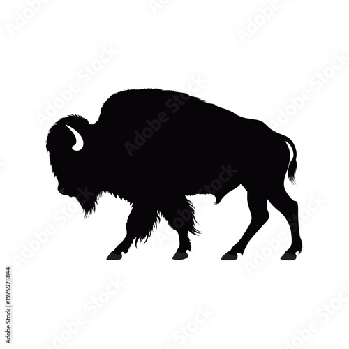 Black bison silhouette, wild animal vector, mammal icon, wildlife symbol
