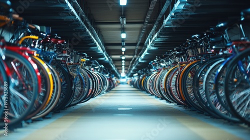 Urban Cycling Hub: Vibrant Bicycle Parking at Train Station Promoting Eco-Friendly Commuting