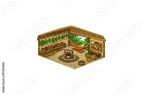 Tribal Hut Interior Scene