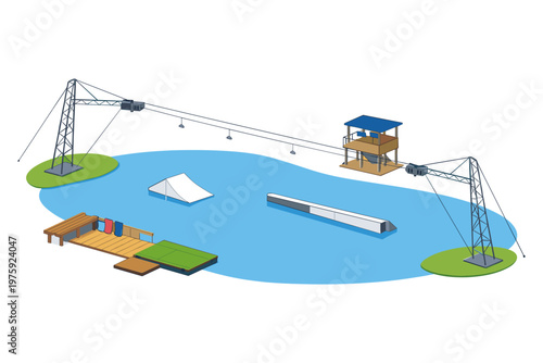 Wake Park Cable System Illustration