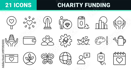 Charity and donation outline graphic graphics for fundraising and volunteer support.