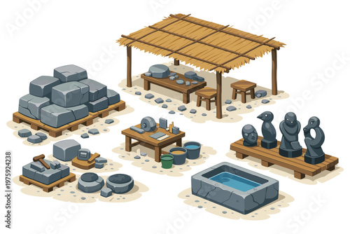 Stone Carver Workshop Scene