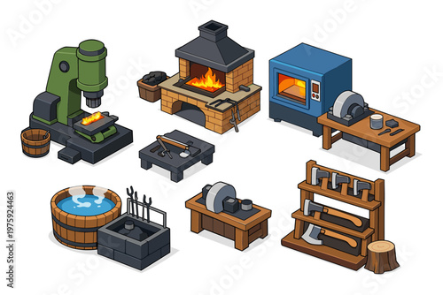 Blacksmith Workshop Tools Isometric