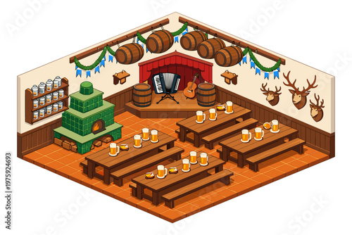 Isometric Beer Hall Interior