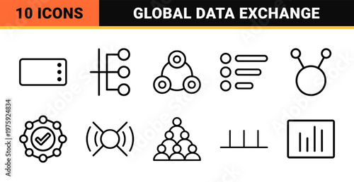 Minimalist network and connectivity line icons for data and communication systems