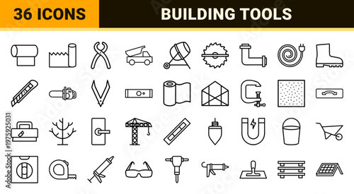 Minimalist construction tools and architecture geometric line collection.