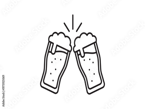 Cheers to good times a black and white illustration of two beer glasses clinking together