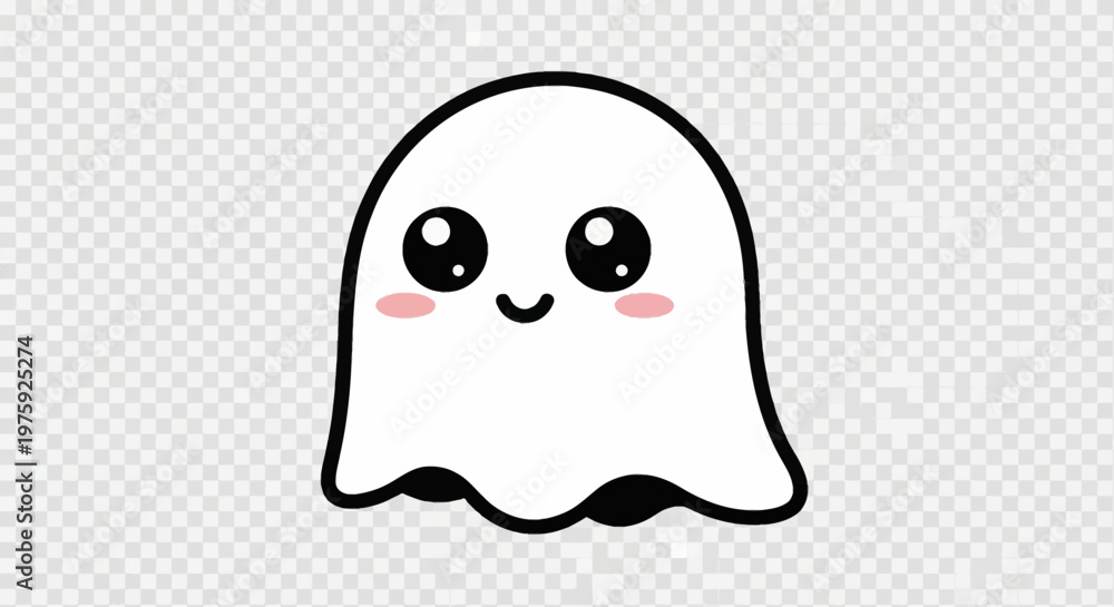 Fototapeta premium Cute kawaii ghost cartoon character with big eyes and pink cheeks.