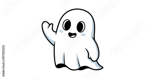 Cute cartoon ghost waving hello illustration.