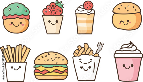 Ice Cream Icons Cute Dessert Vector Set