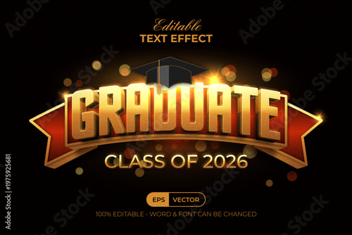 Gold Text Effect Graduation Theme Style. Editable Text Effect.