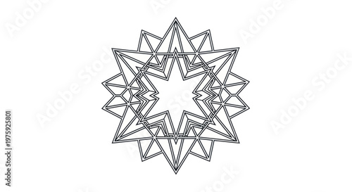Intricate geometric star pattern with repeating triangular shapes.