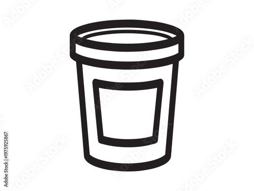 Simple black and white line drawing of a plastic cup with a handle