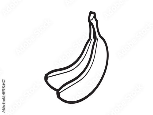 Simple black and white line drawing of a banana a common tropical fruit