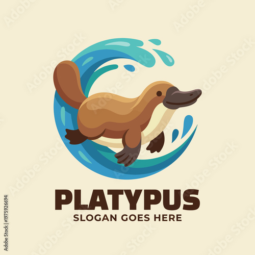 This logo design showcases a playful platypus swimming in water, symbolizing uniqueness and curiosity, perfect for an educational or eco-friendly brand.