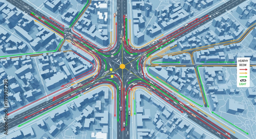 Aerial View of a Busy Traffic Circle in a City.