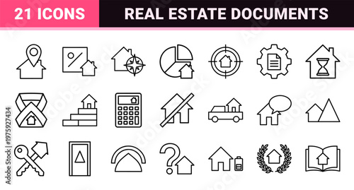 Minimalist thin line real estate and property document shapes