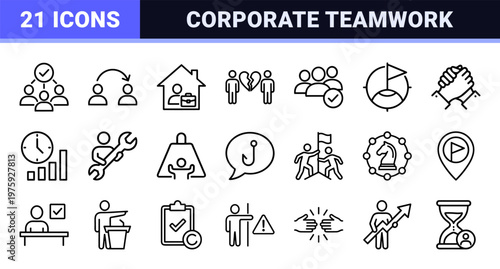 Thin line teamwork and corporate cooperation minimalist geometric grid outlines.