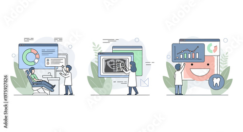 Professional dental health services for clinic checkup with dentist examining patient teeth using digital medical technology tools
