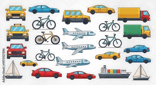 Set of transportation and vehicle icons vector