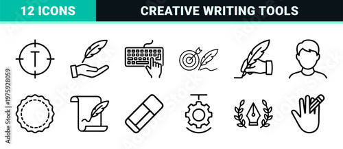 Minimalist copywriting and content creation outline icons for writers and editors.