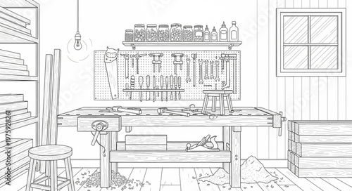 Woodworking Workshop Bench Tools Equipment.