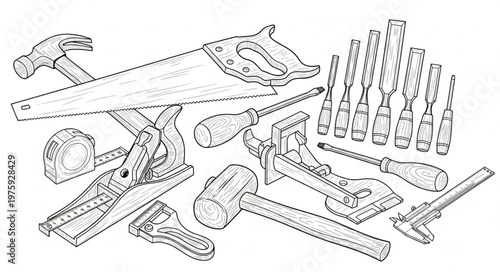 Assorted Hand Tools for Carpentry Work.