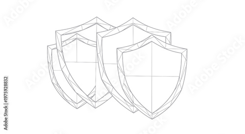 Digital protection shields in an abstract wireframe style.